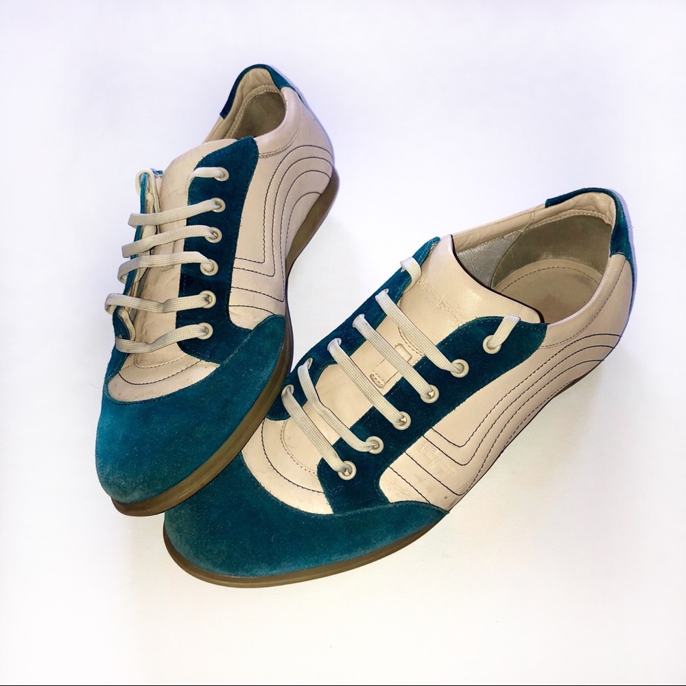 Salvatore Ferragamo Leather and Blue Suede Shoes